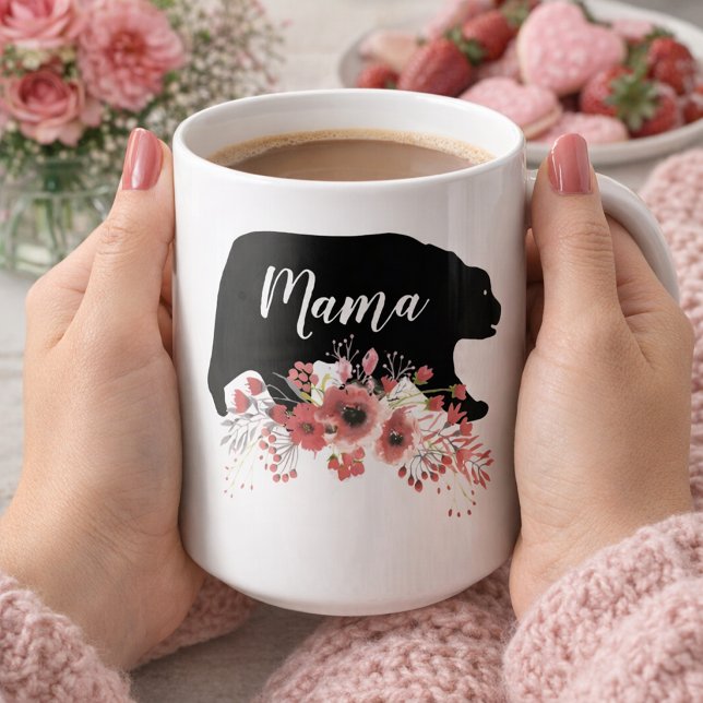 Taza De Café Osa Mamá con Flores (Subido por el creador)