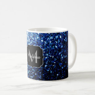 Taza De Café Oscuro Azul profundo brillante purpurina chisme Mo