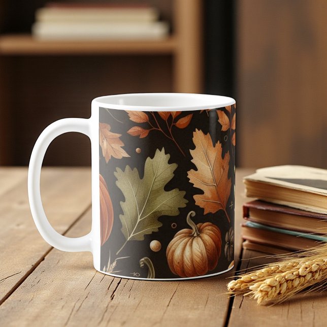 Taza De Café Oscuro Calabaza Mug Autumt Acuarela Caída Hojas (Dark Pumpkin Mug Autumn Watercolor Falling Leaves)