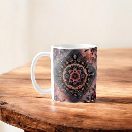 Taza De Café Oscuro Romance Borgoña Art Deco Verano Floral