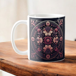 Taza De Café Oscuro Romance Borgoña Art Deco Verano Floral