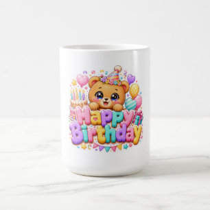 Taza De Café Osito de felicitaciones Kawaii pastel rosa adorabl