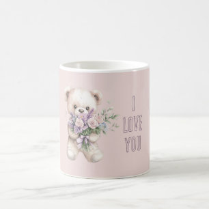Taza De Café Osito de peluche amor rosas rosadas púrpura
