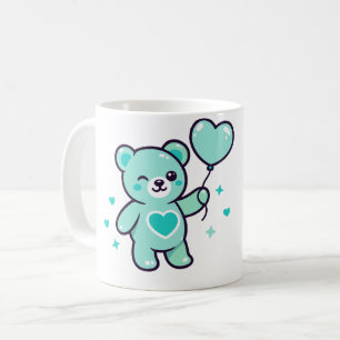 Taza De Café Osito de peluche azul adorable con corazón de amor