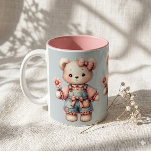 Taza De Café Osito de peluche de pastel sosteniendo flor con ov