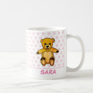 Taza De Café Osito de peluche lindo con lunares rosados y nombr