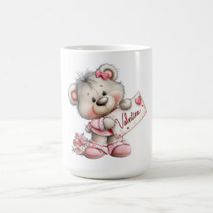 Taza De Café Osito de San Valentín con letrero de corazón