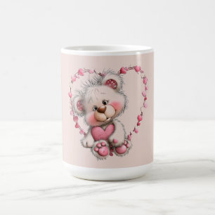 Taza De Café Osito de San Valentín en Marco de Corazón