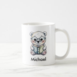 Taza De Café Osito Polar Bebé Lindo Leyendo un Libro