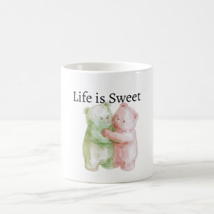 Taza De Café Ositos Abrazándose Rosa Menta La Vida es Dulce