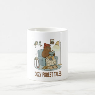 Taza De Café Oso Acogedor Leyendo 'Cuentos del Bosque' con Cute