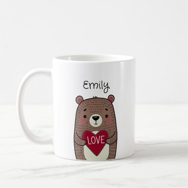 Taza De Café Oso Caprichoso y Fantasioso con Dibujo de Corazón (Izquierda)