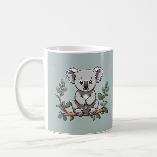 Taza De Café Oso cutáneo koala en verde azulado (Izquierda)