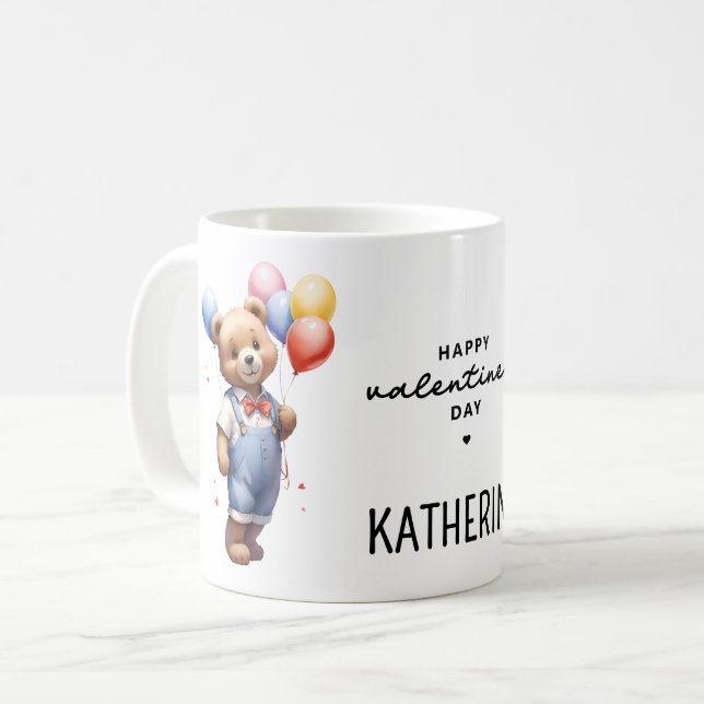 Taza De Café Oso de acuarela Día de San Valentín personalizado  (Anverso izquierdo)