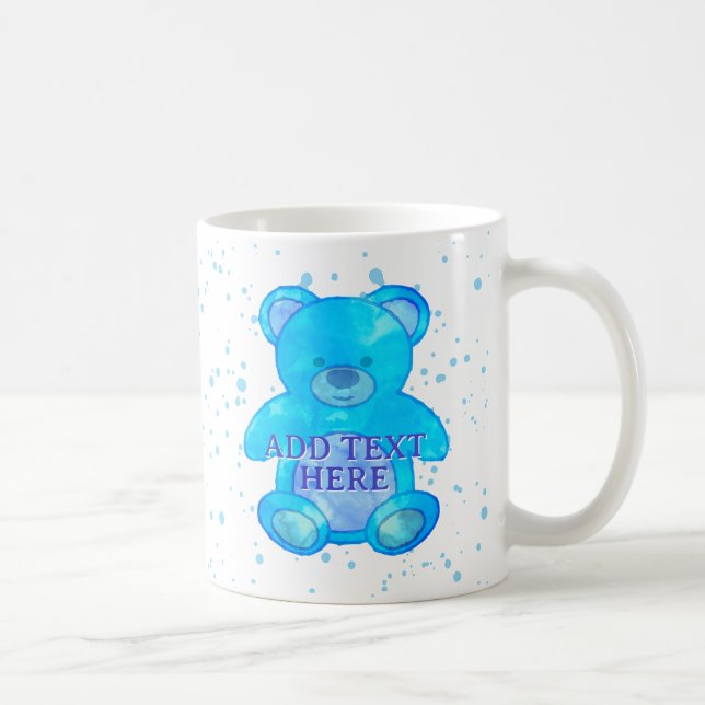 Taza De Café Oso De Bebé Cuidado En Personalizado Azul Texto (Derecha)