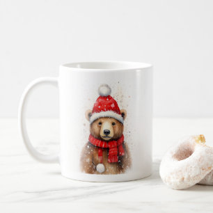 Taza De Café Oso de invierno en un acogedor Gorra rojo