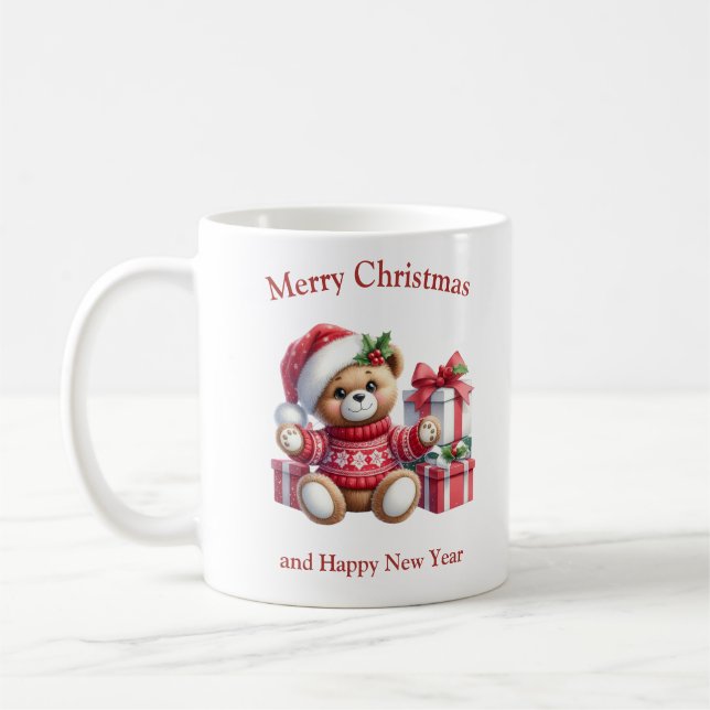 Taza De Café Oso de peluche con regalos y mistletoe navidades (Izquierda)