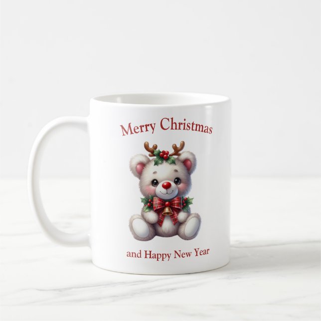 Taza De Café Oso de peluche de Navidades con cuervos de venado (Izquierda)
