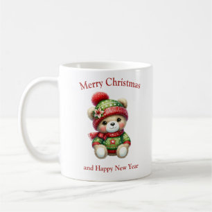 Taza De Café Oso de peluche de Navidades con poinsettia