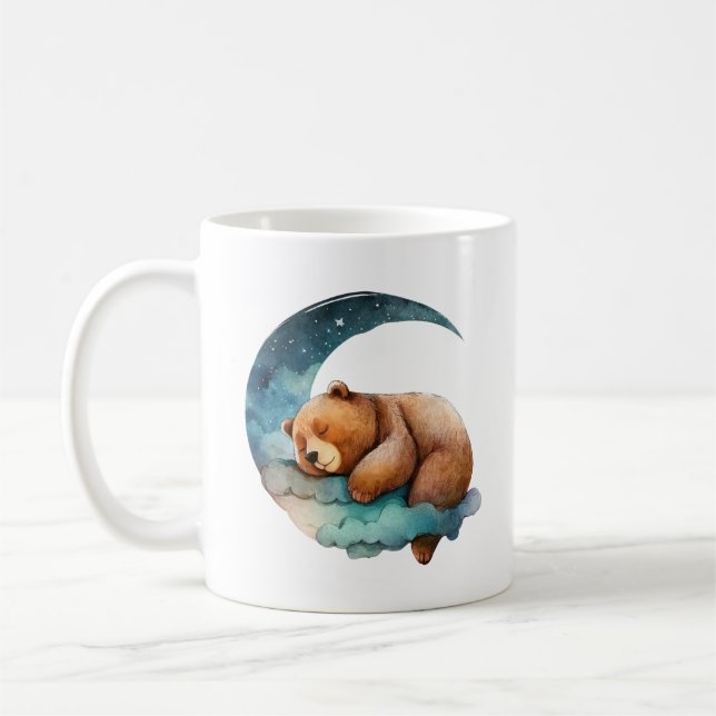Taza De Café Oso de peluche durmiendo en la luna creciente (Izquierda)