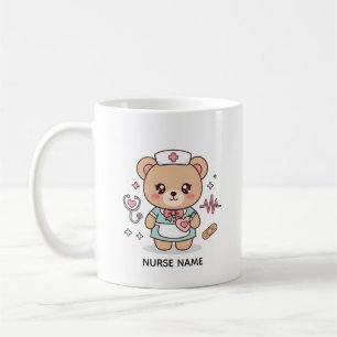 Taza De Café Oso de peluche enfermera – Regalo con nombre perso