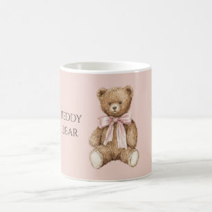 Taza De Café Oso de peluche marrón lazo rosa