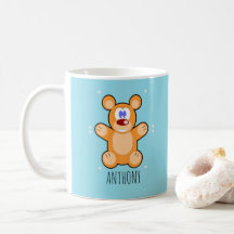 Oso de peluche marrón lindo monograma sobre azul