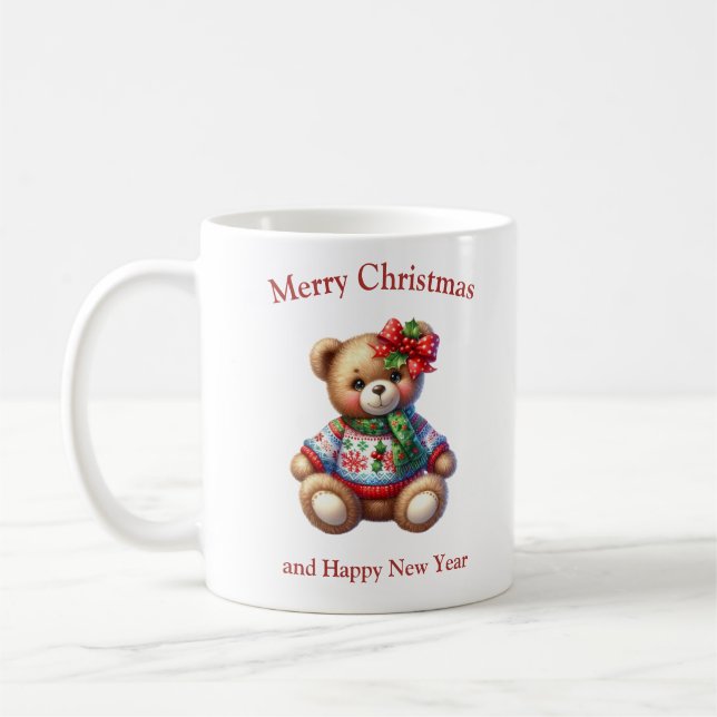Taza De Café Oso de peluche navidad con arco de mistleto (Izquierda)