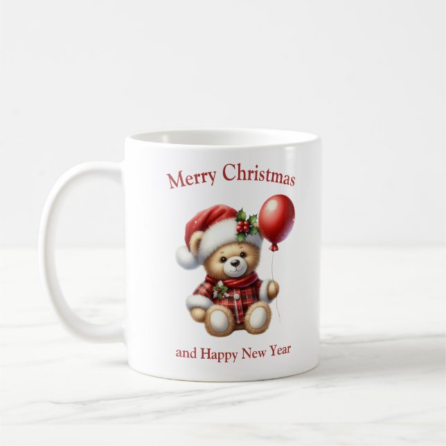 Taza De Café Oso de peluche navidad con mistletoide de globo ro (Izquierda)