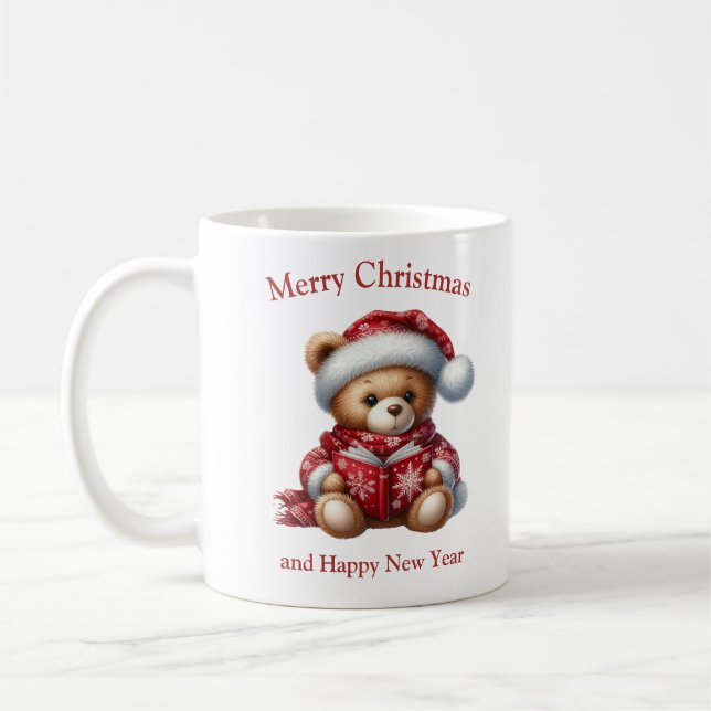 Taza De Café Oso de peluche navidades leyendo un libro mistleto (Izquierda)