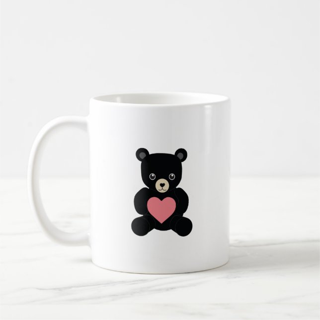 Taza De Café Oso de peluche negro con corazón (Izquierda)