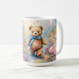 Taza De Café Oso de peluche paseando por un jardín pastel