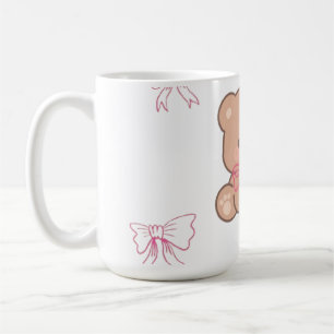 Taza De Café Oso de peluche pastel adorable lazo rosa estética