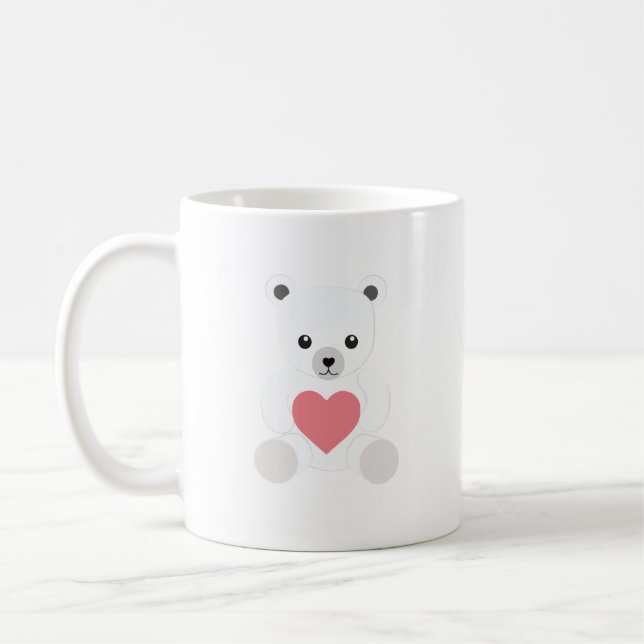 Taza De Café Oso de peluche polar blanco con corazón (Izquierda)
