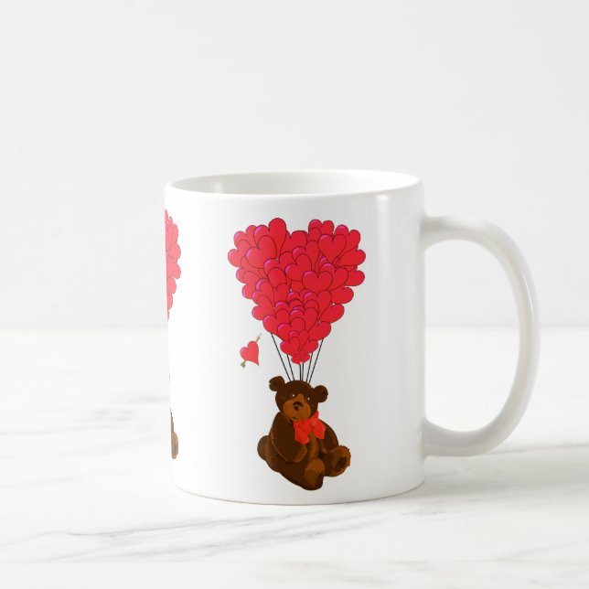 Taza De Café Oso de peluche y globos cardíacos (Derecha)