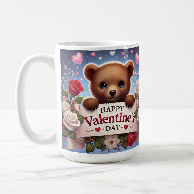 Taza De Café Oso de Teddy Adorable con Rosas (Izquierda)