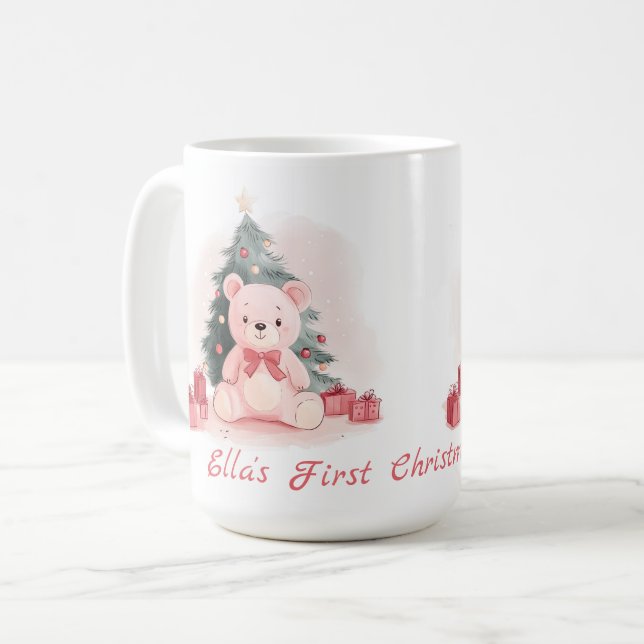 Taza De Café Oso de Teddy Rosado Primero Mugre De Navidad (Anverso izquierdo)
