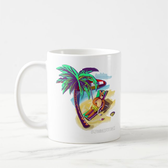 Taza De Café Oso de verano relajante en la playa tropical (Izquierda)