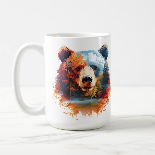 Taza De Café Oso en un bosque otoñal (Izquierda)