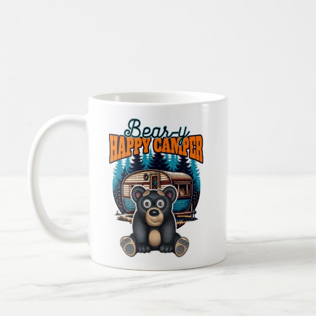 Taza De Café Oso feliz del oso de la cámara (Izquierda)