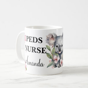 Taza De Café Oso Koala Floral Acuarela Enfermera Personalizada