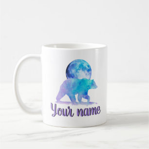 Taza De Café Oso lunar polar. Personaliza tu nombre
