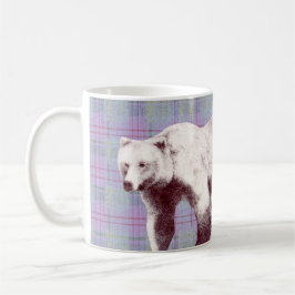 Taza De Café Oso Mamá de Cuadros Lavanda
