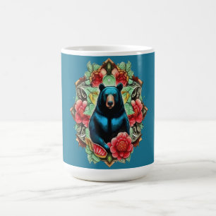 Taza De Café Oso negro del estado de Alabama rodeado de Camelia