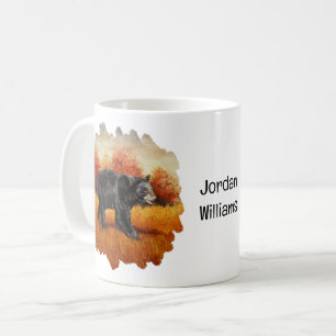 Taza De Café Oso Negro en el bosque otoñal