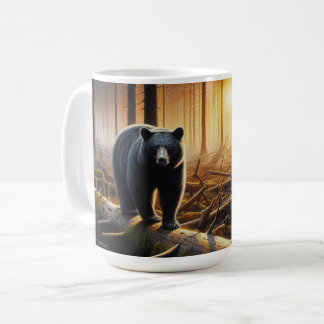Taza De Café Oso negro en escena forestal