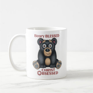 Taza De Café Oso negro lindo, Cristo bendecido del oso obsesion