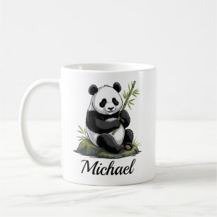 Taza De Café Oso Panda Lindo Personalizado Con Bambú Verde
