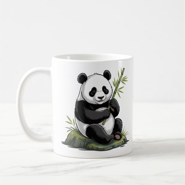 Taza De Café Oso Panda Lindo y Moderno con Bambú Verde (Izquierda)
