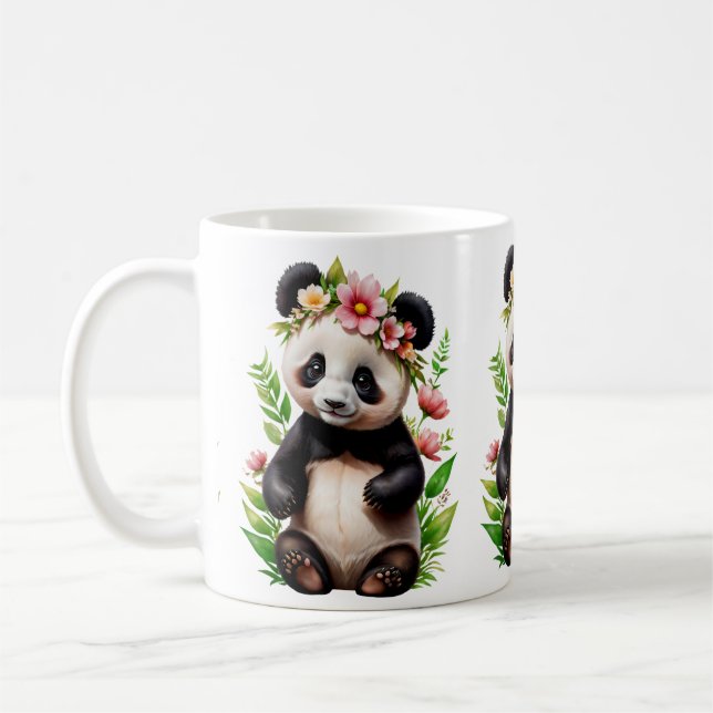 Taza De Café Oso Panda Transparente Con Flores (Izquierda)